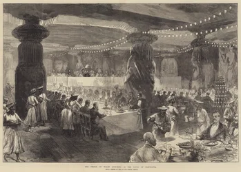 The Prince of Wales lunching in the Caves of Elephanta